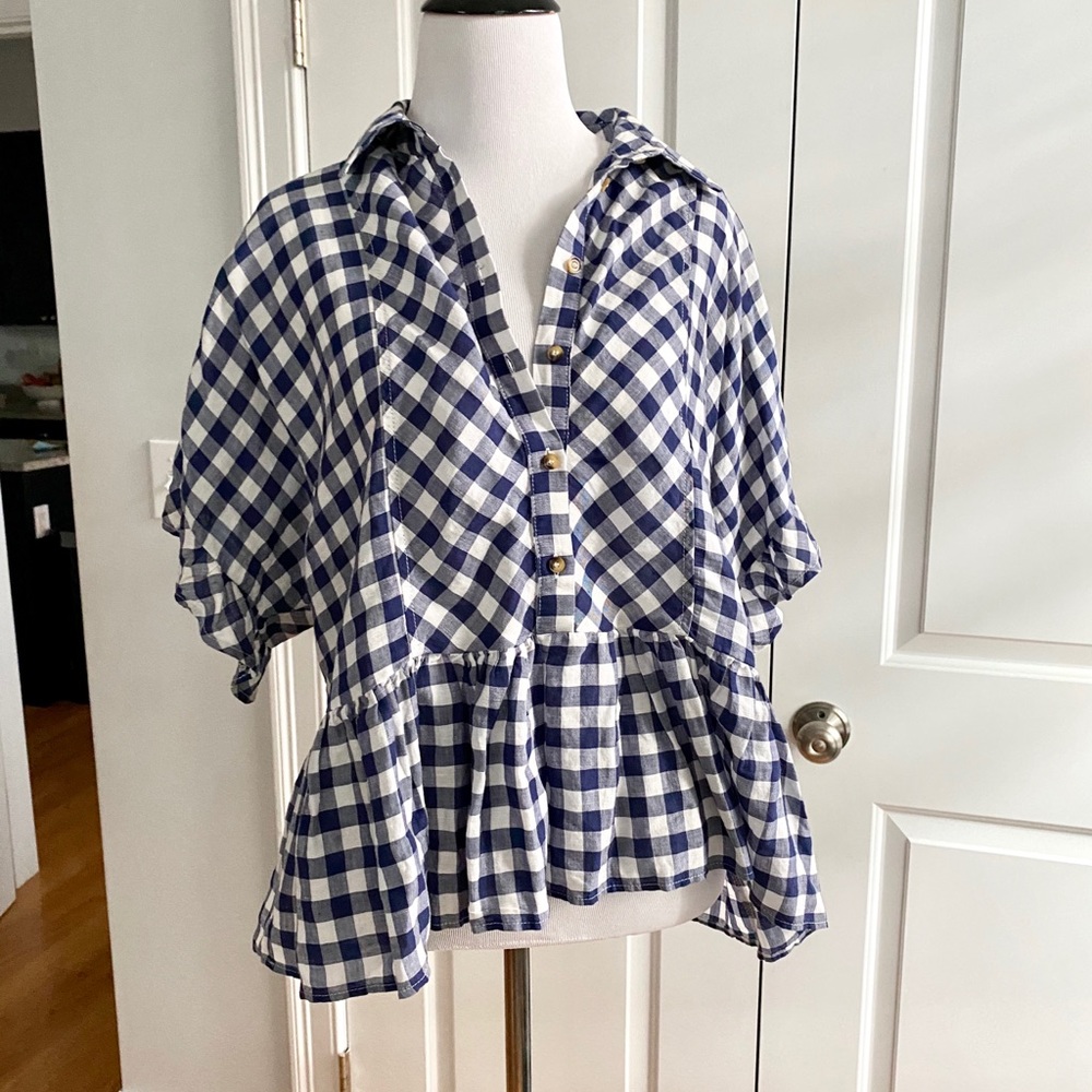 Anthropology | Flounced Gingham Blouse